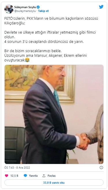 Bakan Soylu sosyal medyadan paylaştı: CHP lideri Kemal Kılıçdaroğlu ile ilgili sır fotoğrafın gizemi çözüldü!